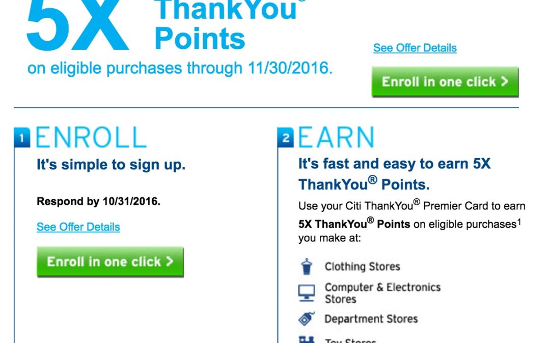 (Targeted?) 5x ThankYou point offer on Citi Premier