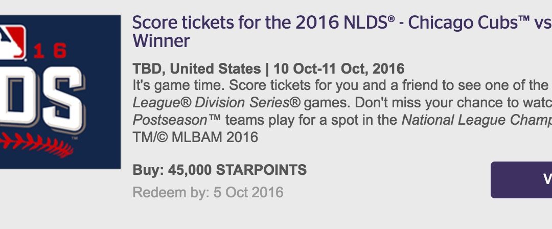 Limited time to bid / buy on field MLB playoff access with SPG points