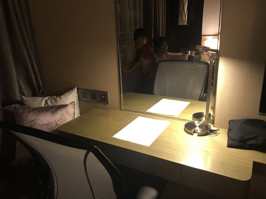 a mirror on a desk