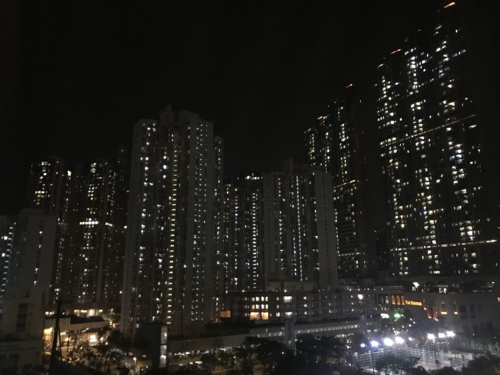 a city skyline at night