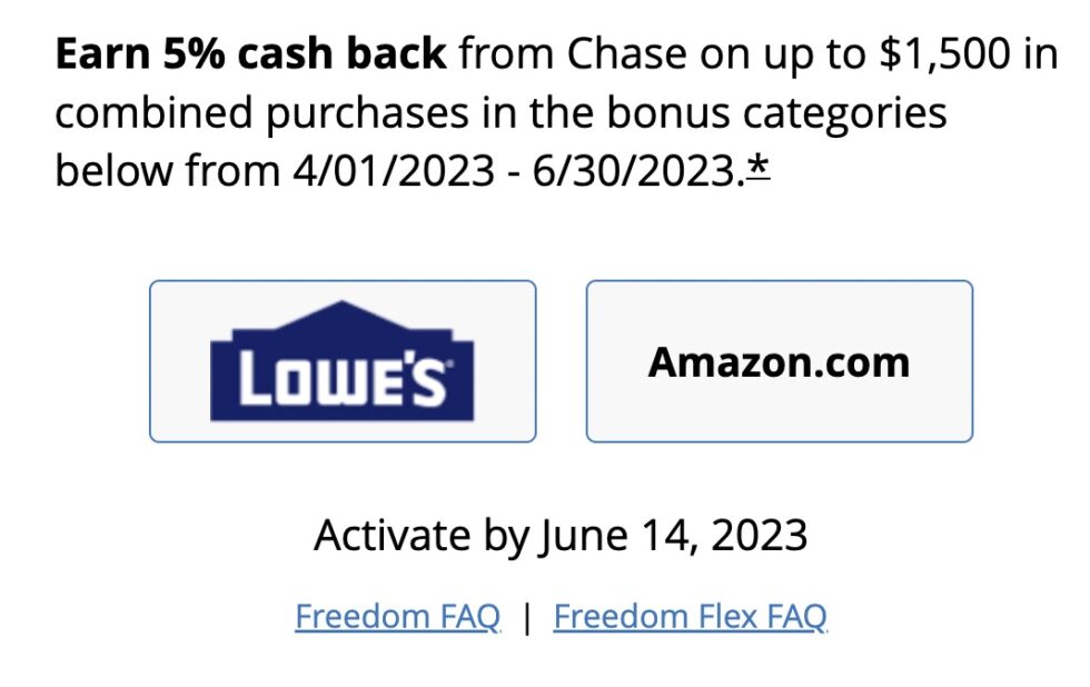Activate your Chase Freedom Q2 2023 5 Bonus Categories (LAST CHANCE