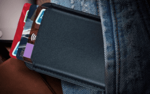 a wallet with credit cards inside of it