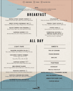 a menu of a breakfast