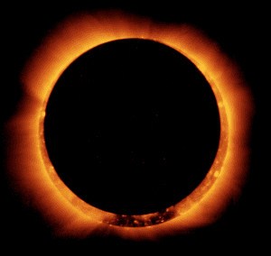 a solar eclipse with a black circle