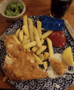 a plate of food with a fork and knife