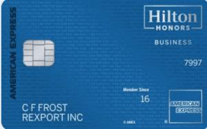 a blue credit card with a chip