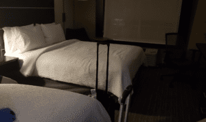 a luggage in a hotel room