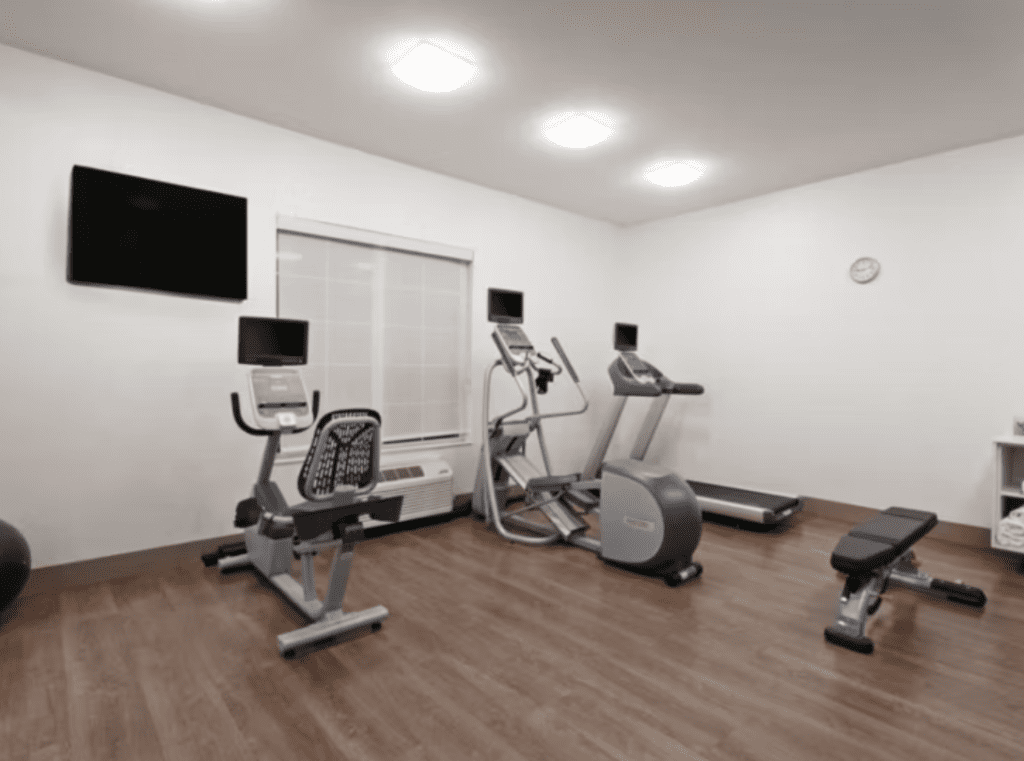 a room with exercise equipment