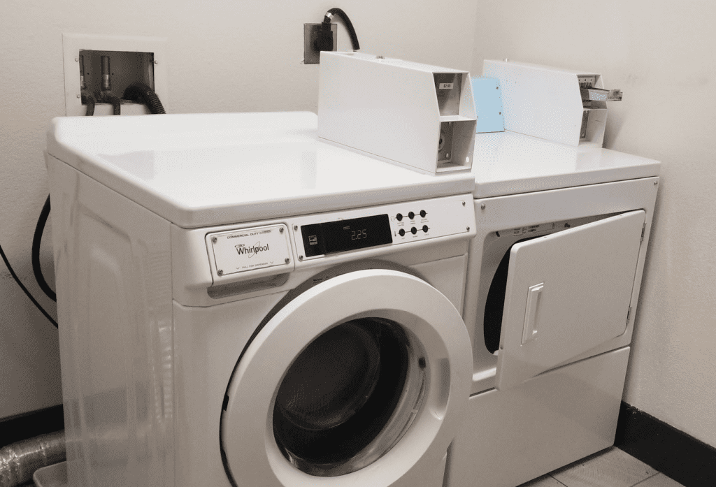 a washer and dryer in a room