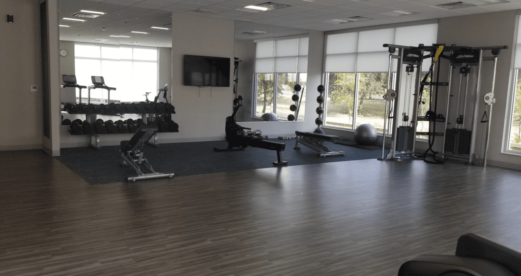 a gym with exercise equipment