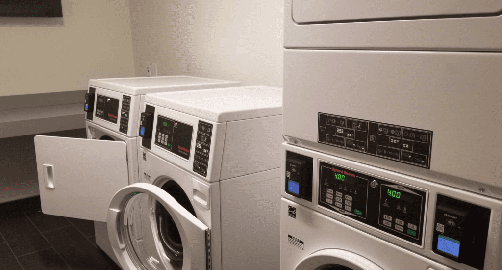 a group of white washing machines