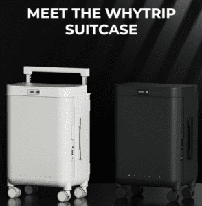 a black and white suitcase