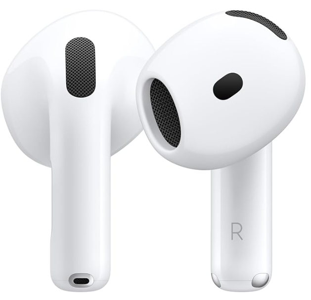 a pair of white earbuds