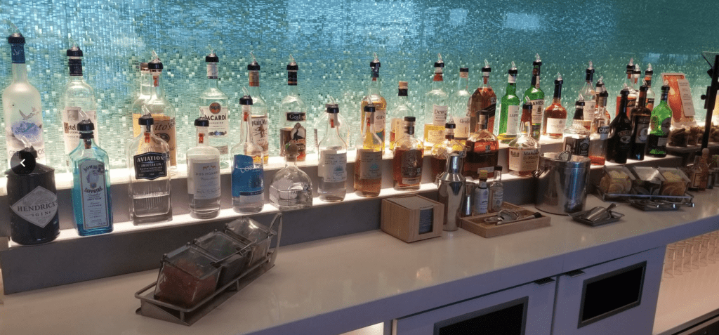 a row of bottles on a counter