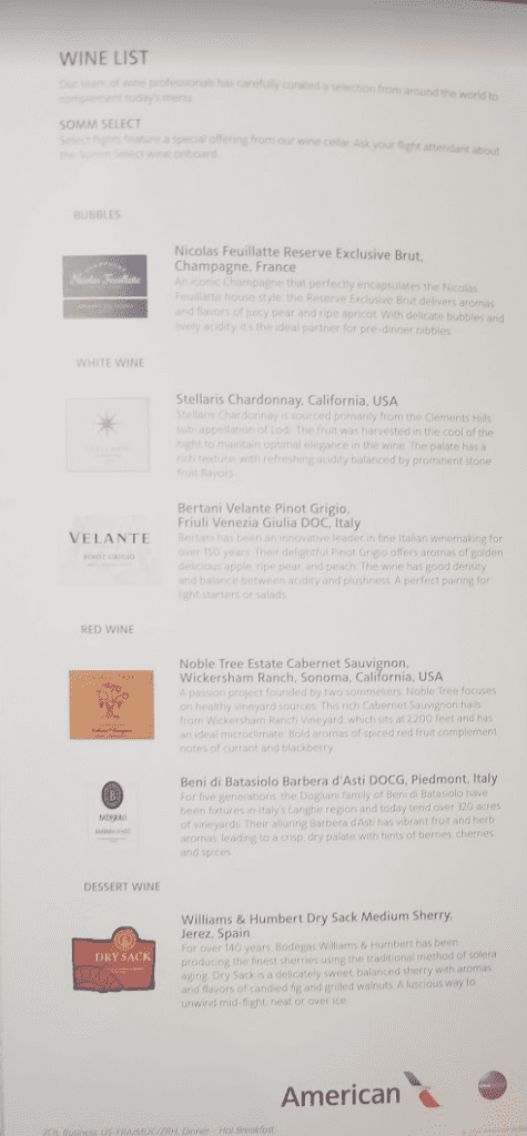 a menu of wine brands