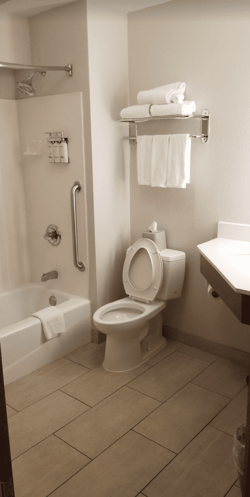 a bathroom with a toilet and bathtub