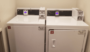 a washer and dryer in a room