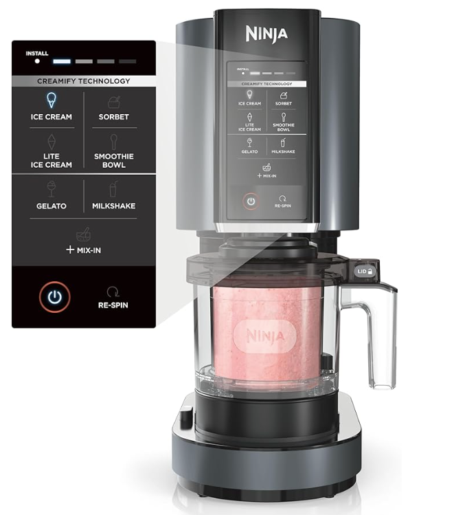 a blender with a menu