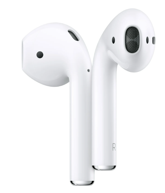 a pair of white earbuds