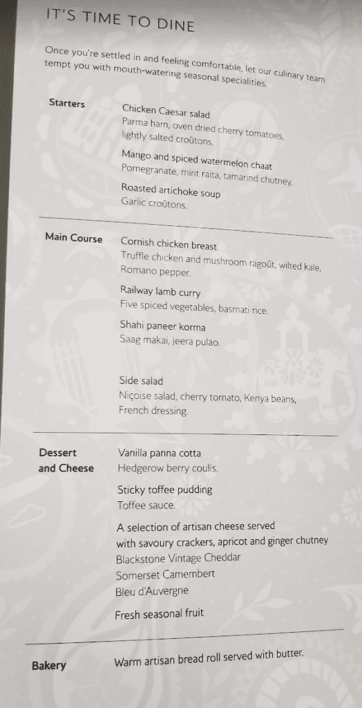 a menu of a restaurant