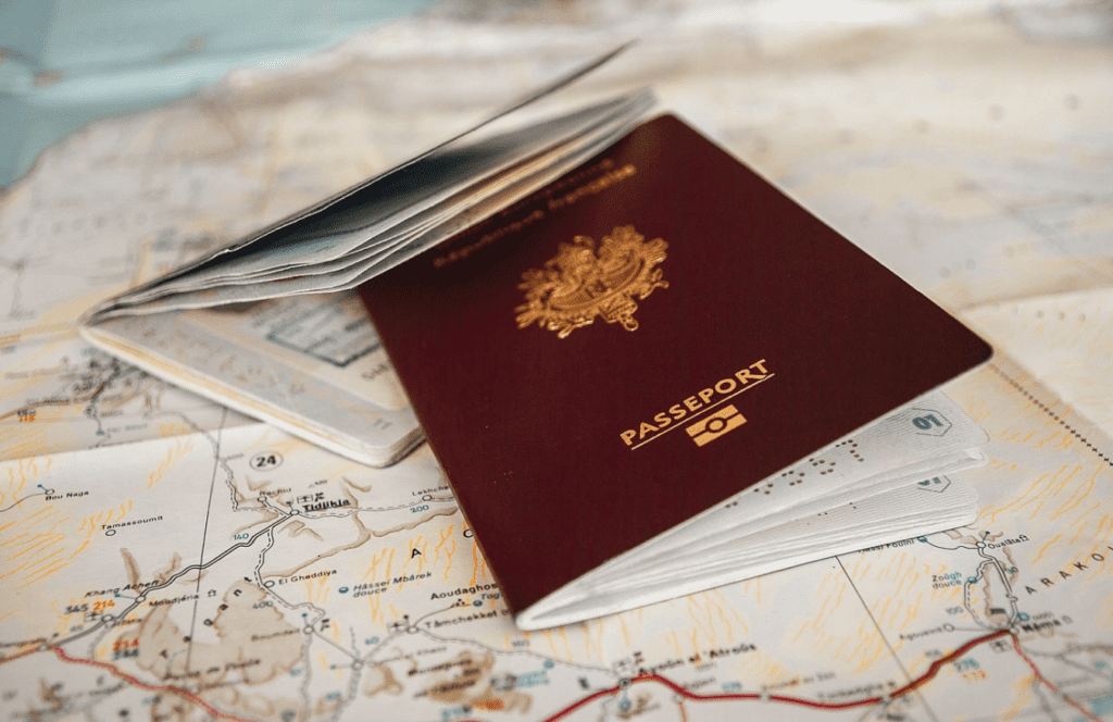 a passport on a map