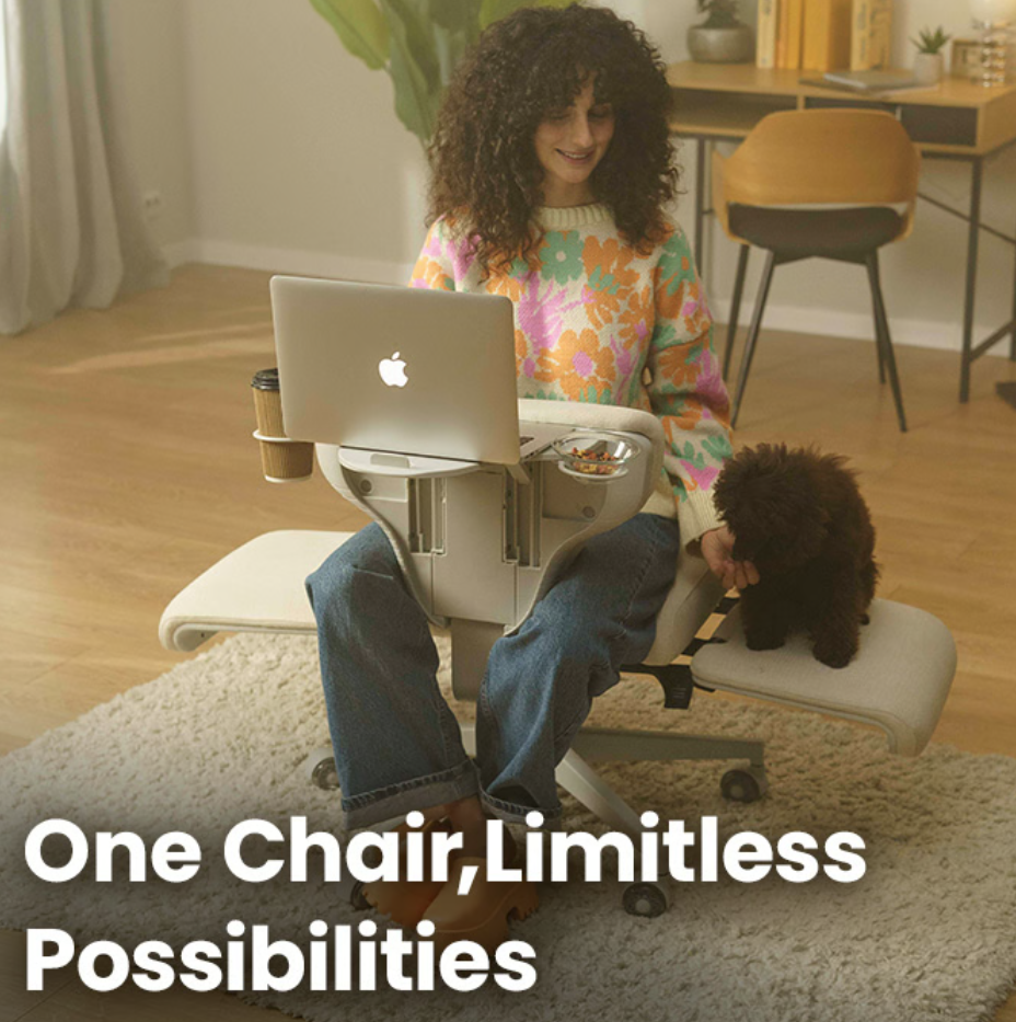 a woman sitting in a chair with a dog on her lap