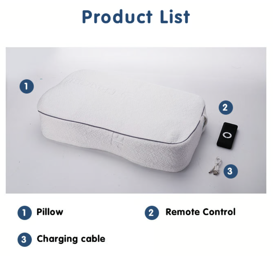 a product list of a pillow and remote control