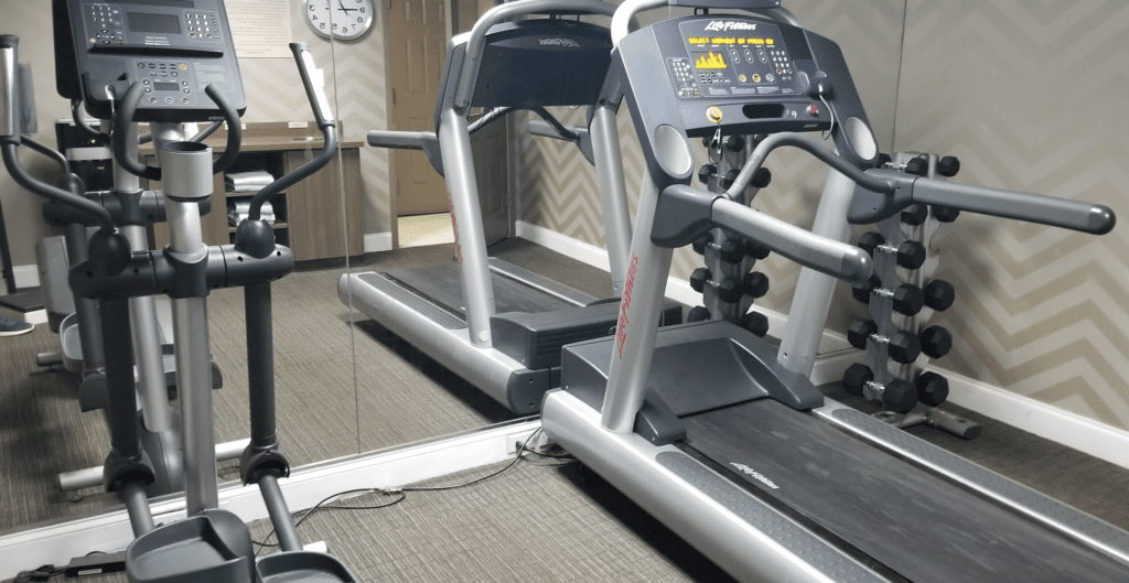 a treadmills in a room