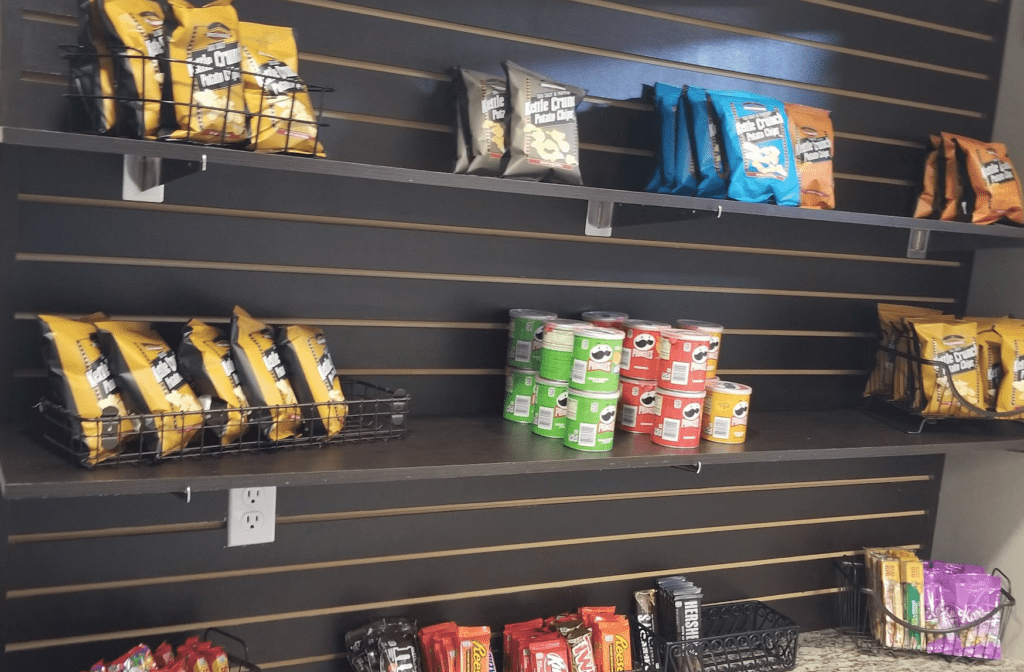 shelves with snacks and snacks on them